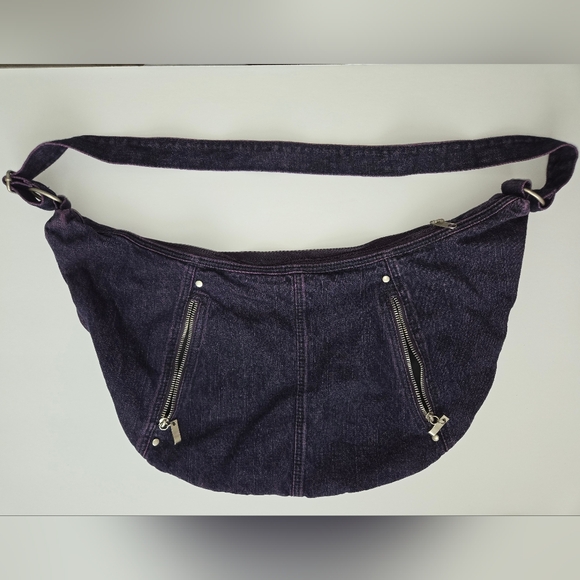 Dark Purple Denim Shoulder Bag Early 2000s era - Picture 1 of 5
